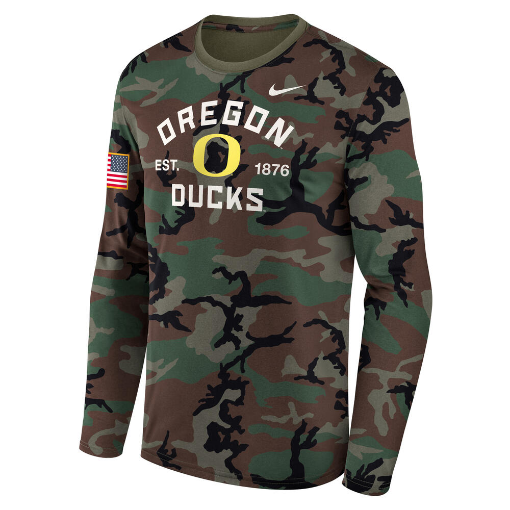 Classic Oregon O, Nike, Green, Long Sleeve, Performance/Dri-FIT, Men, Military Appreciation, 1876, T-Shirt, 928852